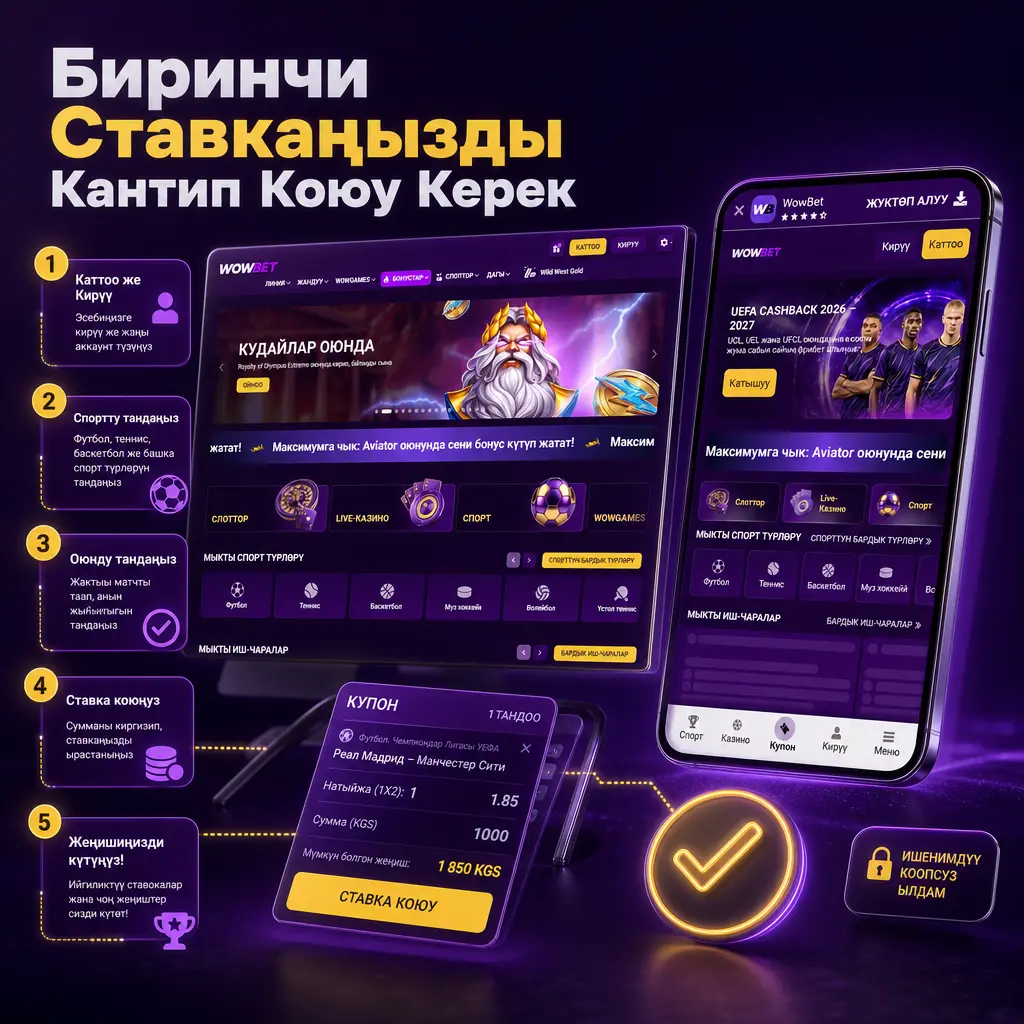 Wowbet сайтында биринчи ставканы коюу: катталуу, депозит, спорт окуясын тандоо жана ставканы ырастоо кадамдары