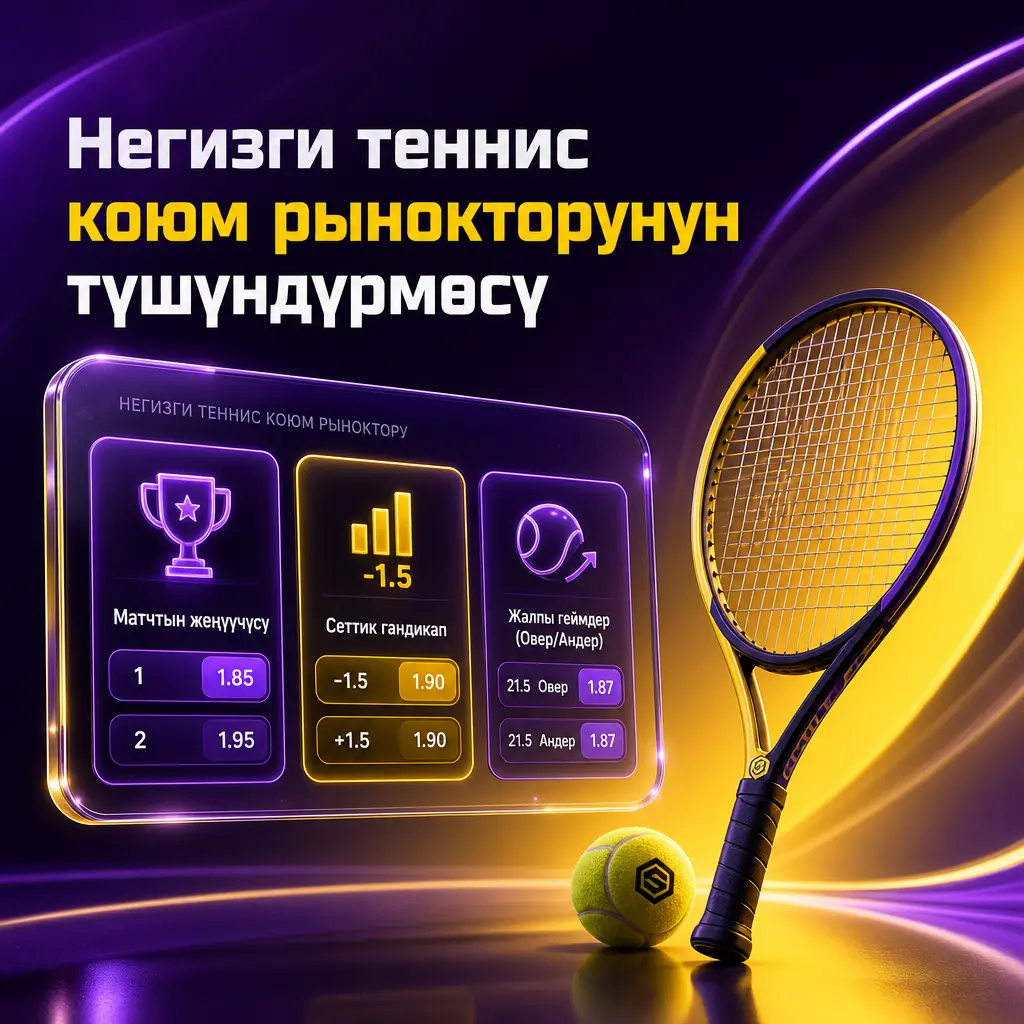 Wowbet теннис коюмдарынын негизги рыноктору: мелдиш жеңүүчүсү, сет эсеби, гандикап жана так эсеп.