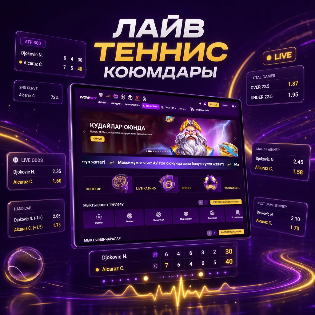 Wowbet лайв теннис коюмдары: секунд сайын жаңырган коэффициенттер жана толук лайв статистика
