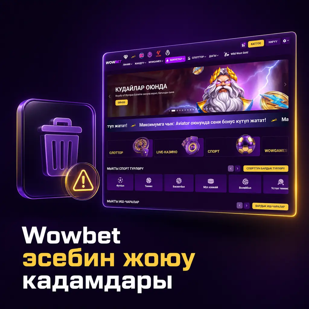 Wowbet эсебин жоюу үчүн колдоо кызматына кайрылуу жана тастыктоо кадамдарын көрсөткөн сүрөт