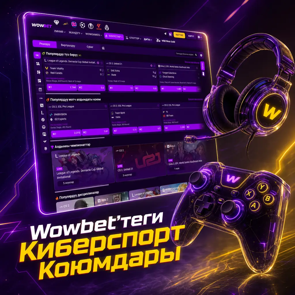 Wowbet платформасында Dota 2, CS2, Valorant сыяктуу киберспорт дисциплиналарына коюм коюу мүмкүнчүлүгү