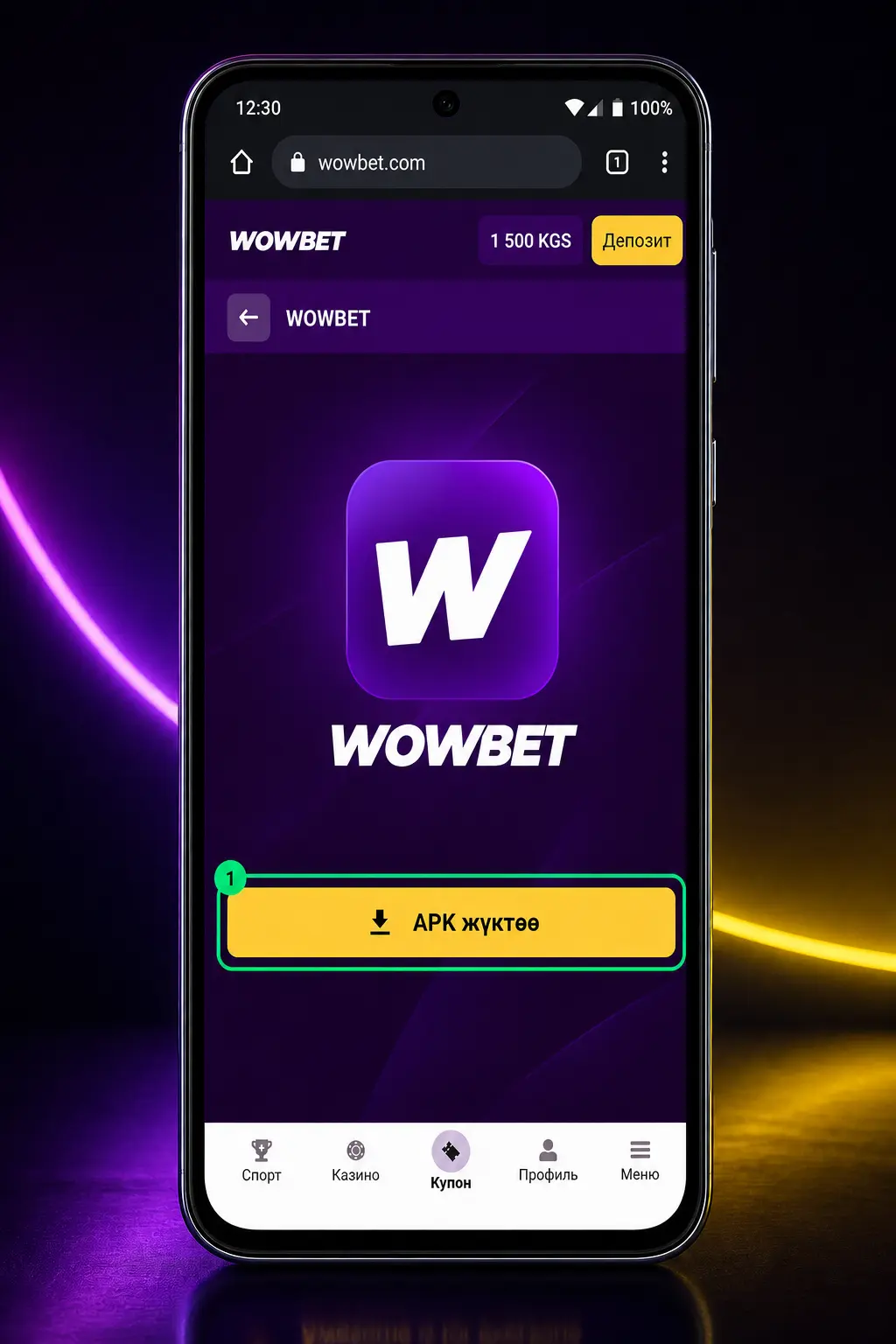 Wowbet Android колдонмосун APK аркылуу жүктөп алуу жана орнотуу кадамдарын көрсөткөн скриншот