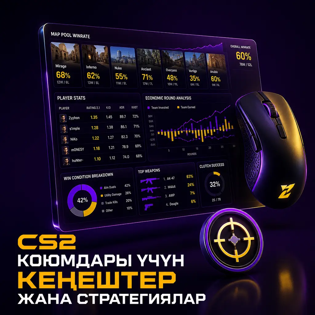 CS2 коюмдары үчүн тактикалык анализ: map pool, pistol round жана банкролл башкаруусу боюнча кеңештер жана стратегиялар.