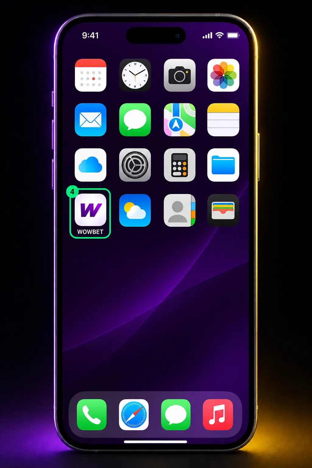 Wowbet колдонмосун iOS түзмөгүнө Safari аркылуу кантип жүктөп орнотуу кадамдарын көрсөткөн скриншот