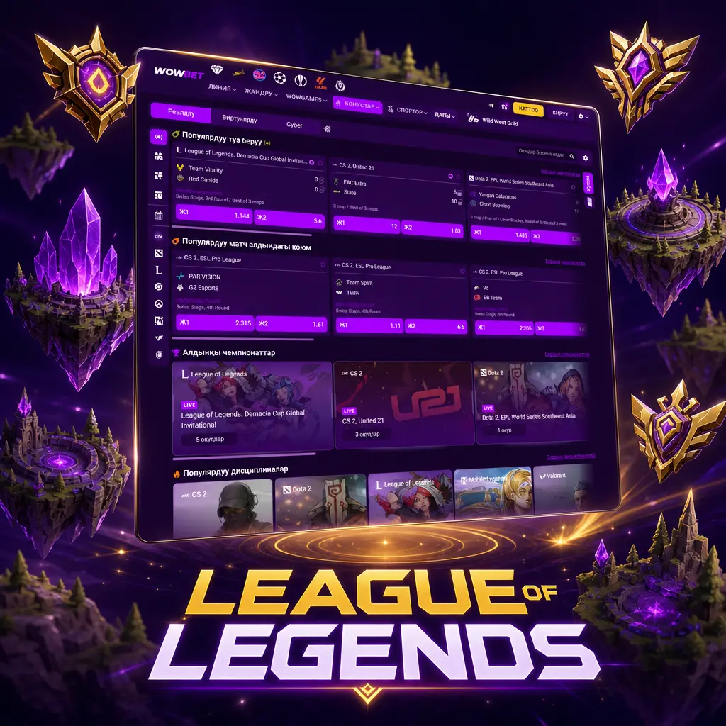 League of Legends боюнча 5ке каршы 5 MOBA оюну, Wowbet платформасында матчка коюу жана түз эфирди көрүү мүмкүнчүлүгү